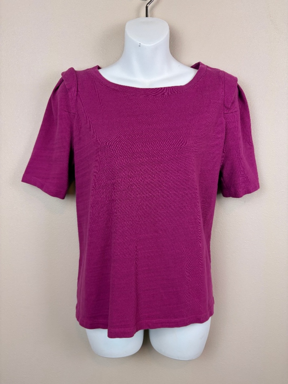 Loft Magenta Petal Sleeve Cotton Top - Size Medium